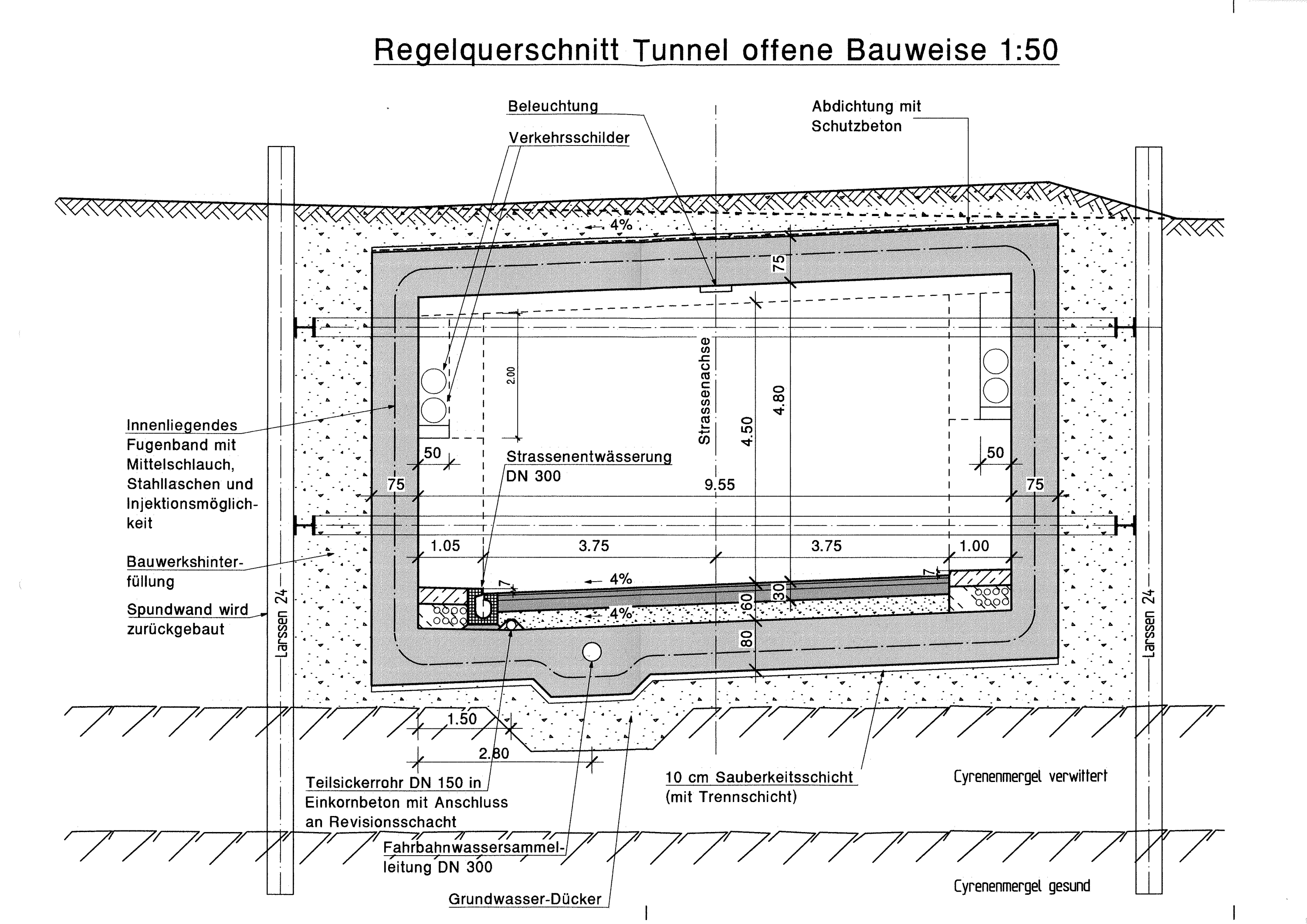 Regelquerschnitt Tunnel offene Bauweise