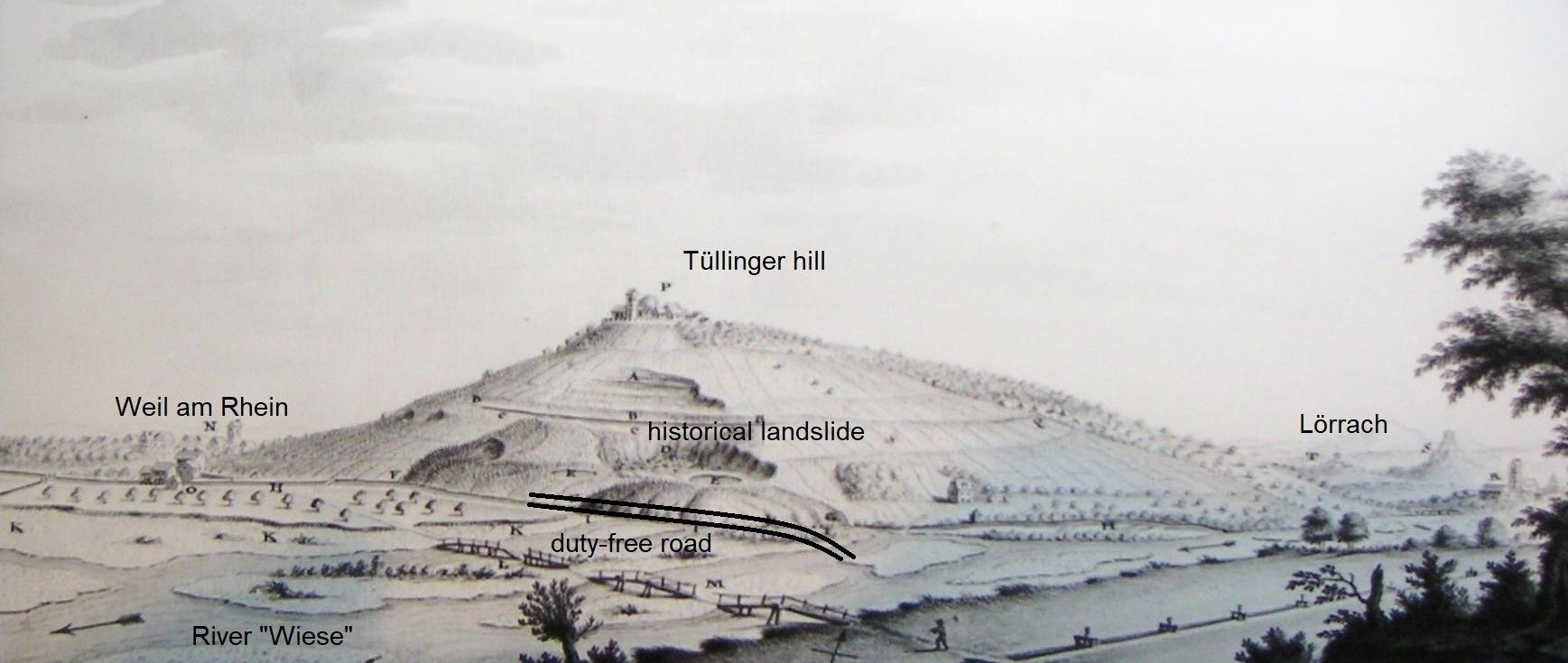 Landslide of 1758 with location of the new road tunnel