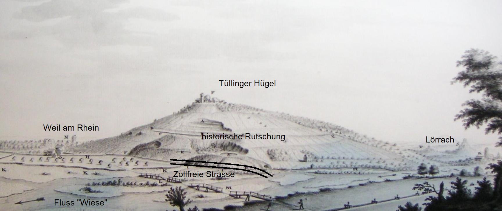 Erdrutsch von 1758 mit Lage des neuen Strassentunnels