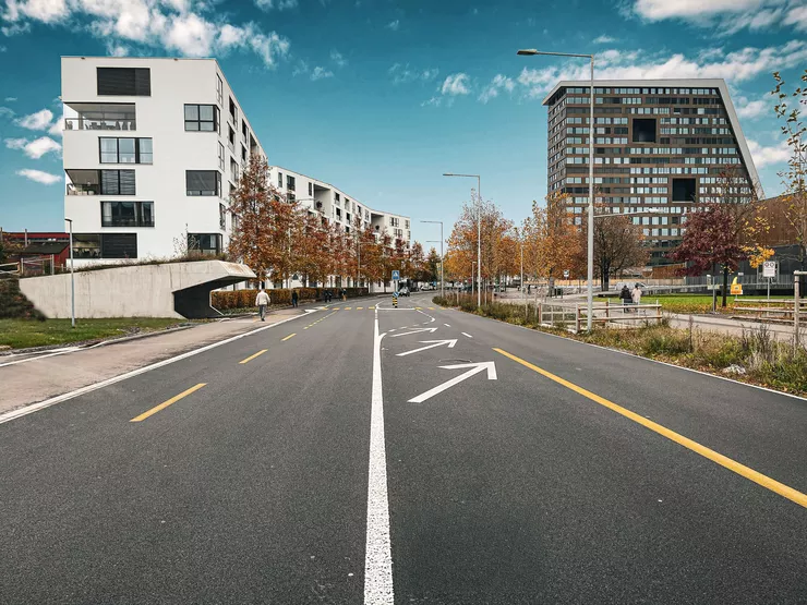 The redesigned road connects neighbourhoods and provides more space for pedestrians and cyclists.
